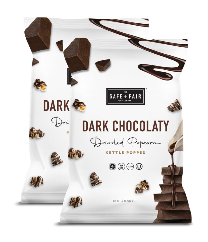 Dark Chocolate Drizzled Popcorn, Top-9-Free – Safe + Fair