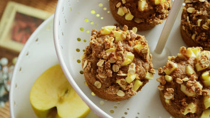 Gluten Free + Vegan Apple Crumble Protein Muffins