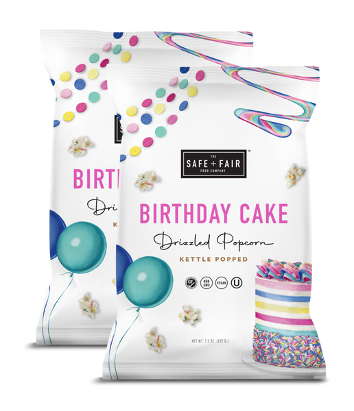 Birthday Cake Drizzled Popcorn Two Pack | Safe + Fair | Clean Label