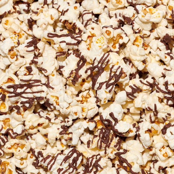 Dark Chocolaty Drizzled Popcorn by Safe + Fair, kettle-popped